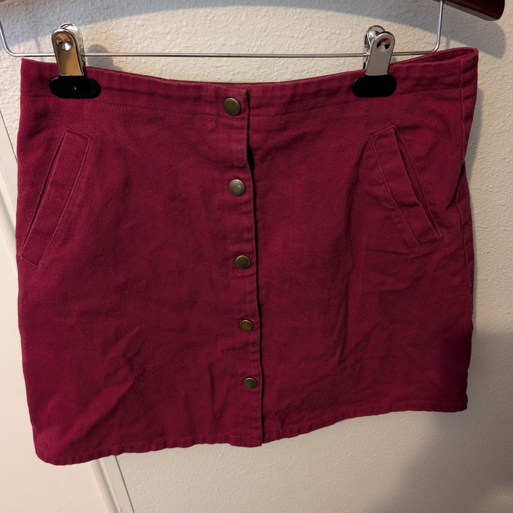Harper Burgundy Corduroy Button-Front Short Skirt with Pockets‎ Medium